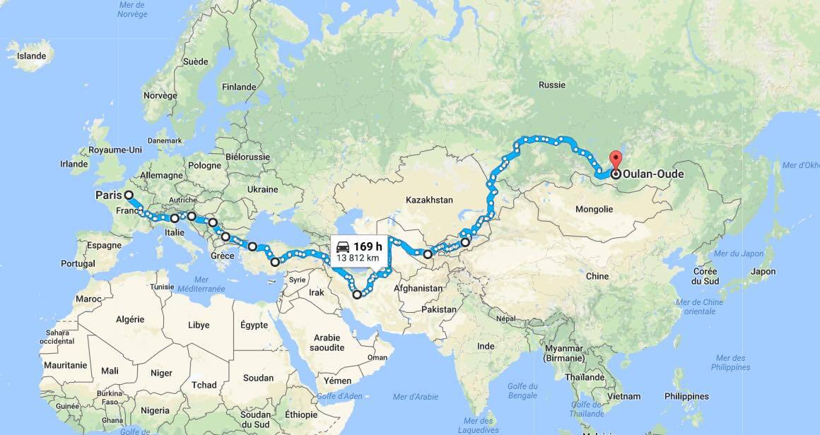 carte trajet mongol rally